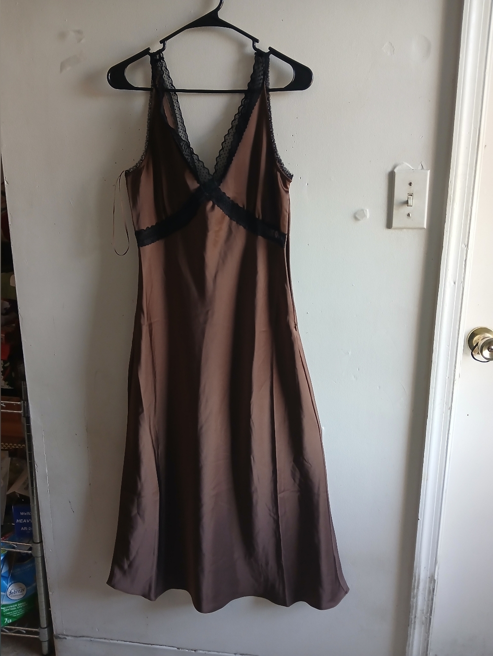 House of Harlow 1960 Brown Satin Slip Dress with Black Lace